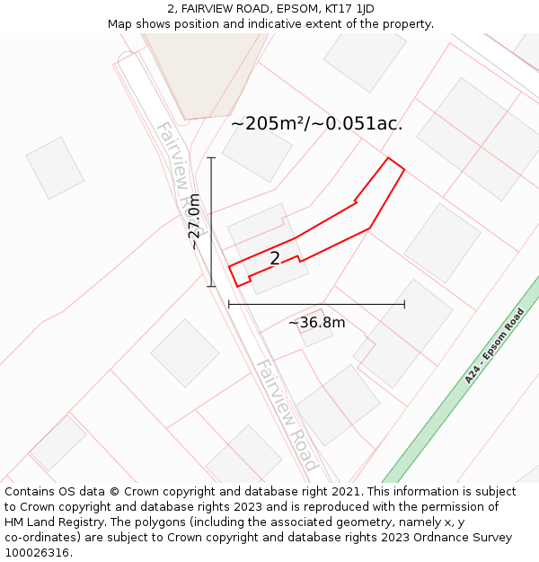 2, FAIRVIEW ROAD, EPSOM, KT17 1JD: Plot and title map