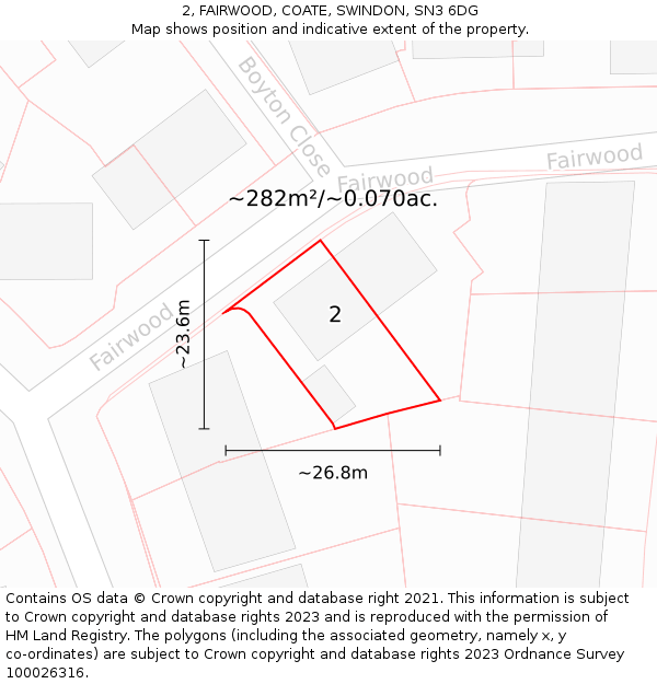 2, FAIRWOOD, COATE, SWINDON, SN3 6DG: Plot and title map