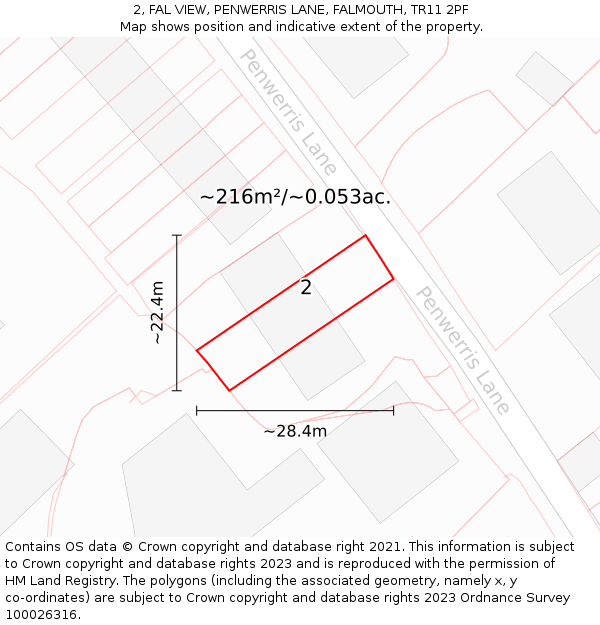 2, FAL VIEW, PENWERRIS LANE, FALMOUTH, TR11 2PF: Plot and title map
