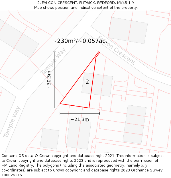 2, FALCON CRESCENT, FLITWICK, BEDFORD, MK45 1LY: Plot and title map