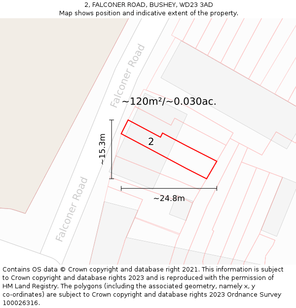 2, FALCONER ROAD, BUSHEY, WD23 3AD: Plot and title map
