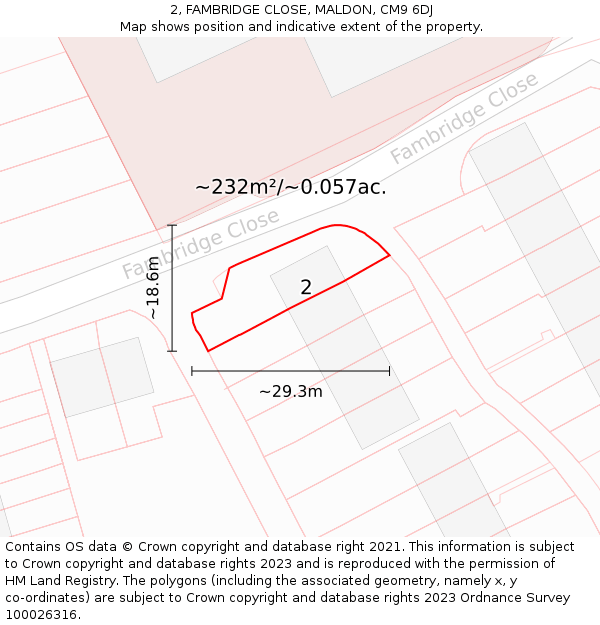 2, FAMBRIDGE CLOSE, MALDON, CM9 6DJ: Plot and title map
