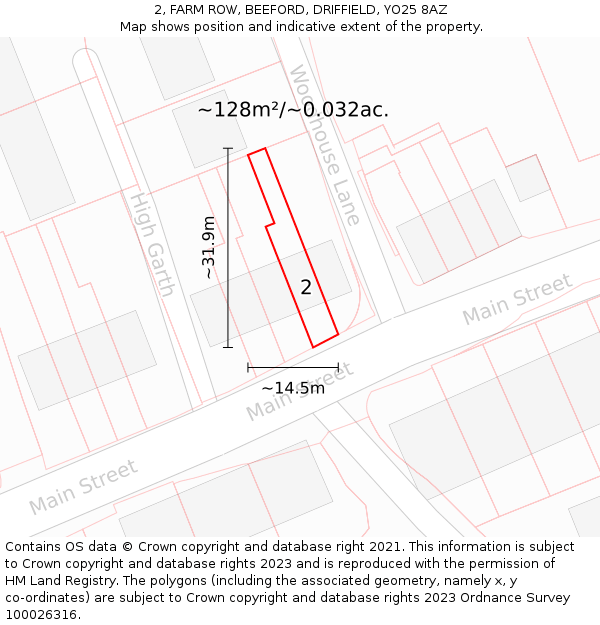 2, FARM ROW, BEEFORD, DRIFFIELD, YO25 8AZ: Plot and title map