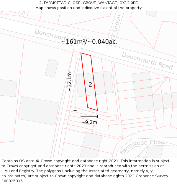 2, FARMSTEAD CLOSE, GROVE, WANTAGE, OX12 0BD: Plot and title map