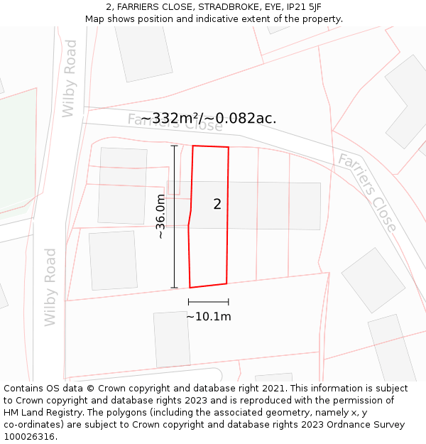 2, FARRIERS CLOSE, STRADBROKE, EYE, IP21 5JF: Plot and title map