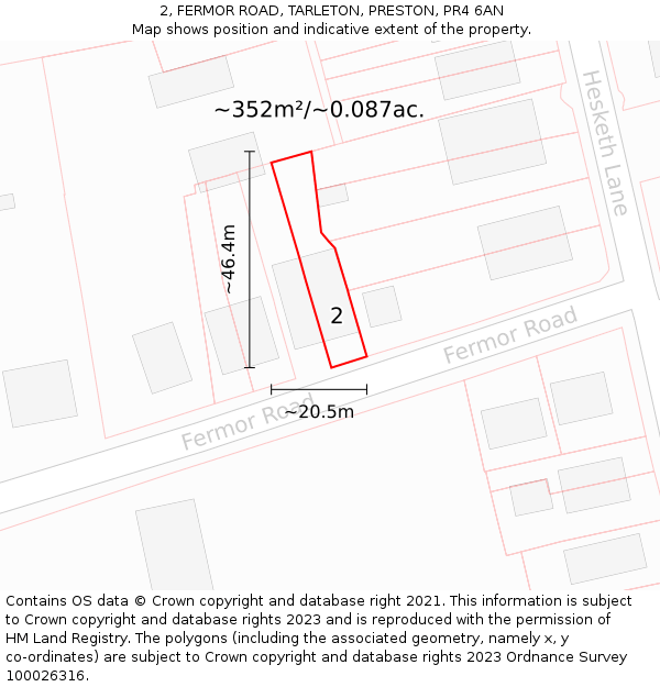 2, FERMOR ROAD, TARLETON, PRESTON, PR4 6AN: Plot and title map