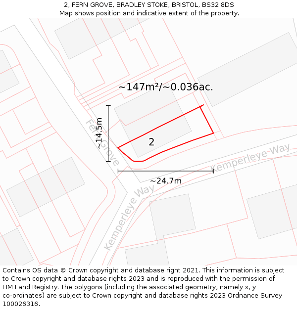 2, FERN GROVE, BRADLEY STOKE, BRISTOL, BS32 8DS: Plot and title map