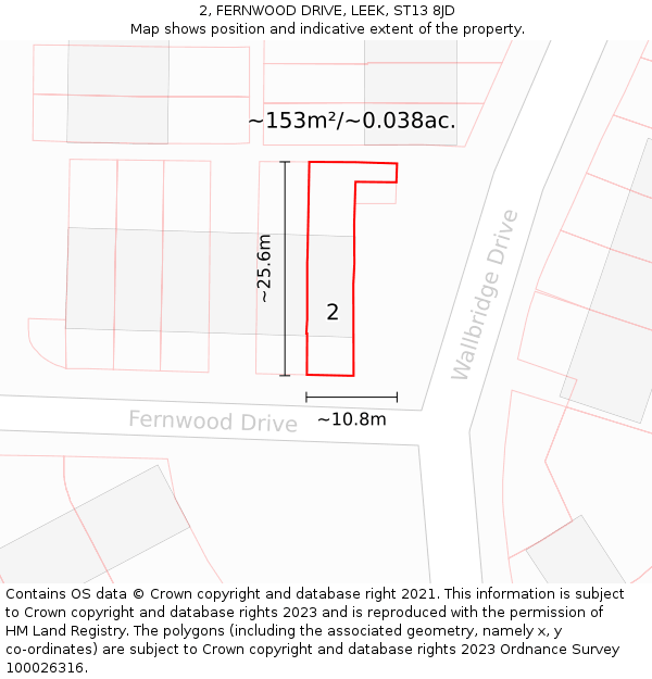 2, FERNWOOD DRIVE, LEEK, ST13 8JD: Plot and title map