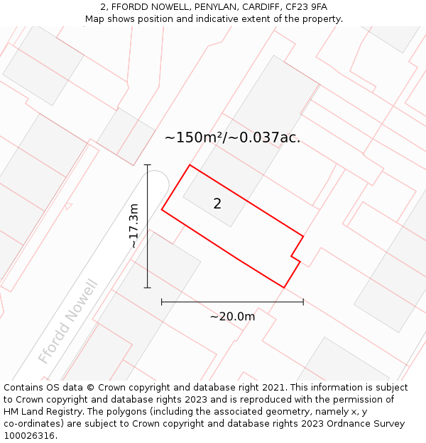 2, FFORDD NOWELL, PENYLAN, CARDIFF, CF23 9FA: Plot and title map