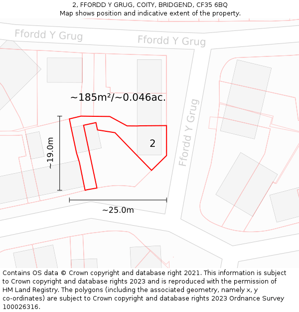 2, FFORDD Y GRUG, COITY, BRIDGEND, CF35 6BQ: Plot and title map