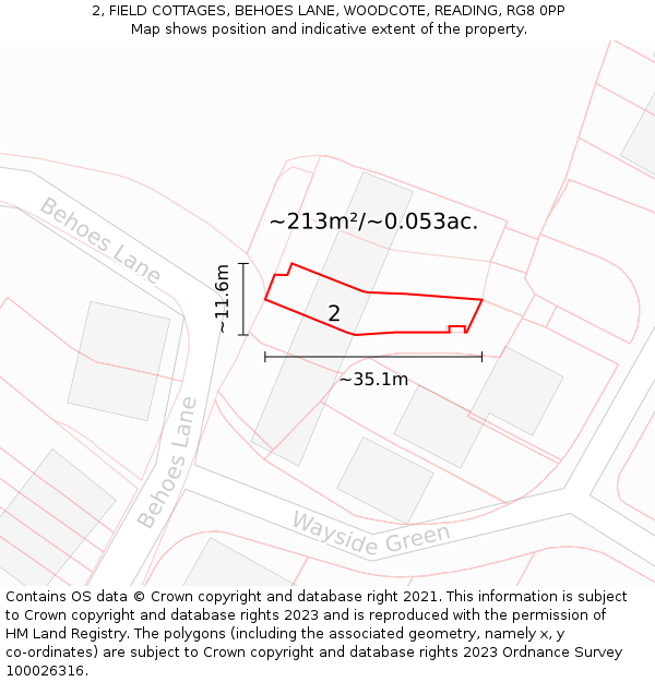 2, FIELD COTTAGES, BEHOES LANE, WOODCOTE, READING, RG8 0PP: Plot and title map