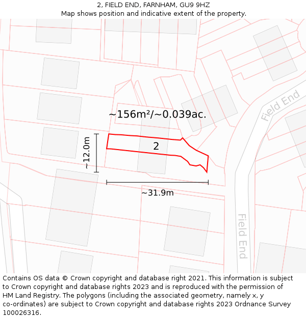 2, FIELD END, FARNHAM, GU9 9HZ: Plot and title map