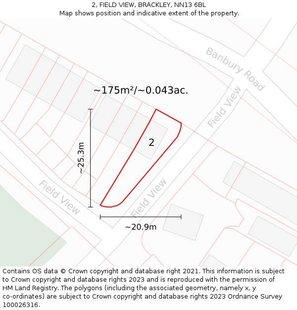 2, FIELD VIEW, BRACKLEY, NN13 6BL: Plot and title map