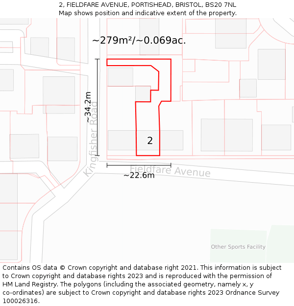 2, FIELDFARE AVENUE, PORTISHEAD, BRISTOL, BS20 7NL: Plot and title map