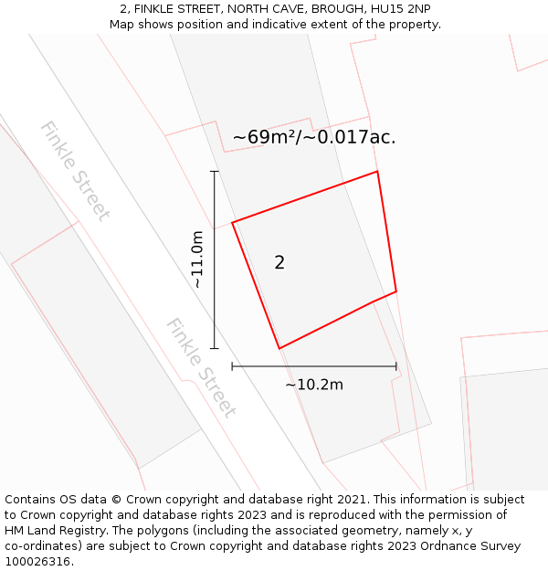 2, FINKLE STREET, NORTH CAVE, BROUGH, HU15 2NP: Plot and title map
