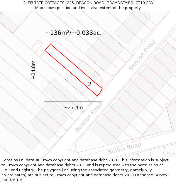 2, FIR TREE COTTAGES, 225, BEACON ROAD, BROADSTAIRS, CT10 3DY: Plot and title map