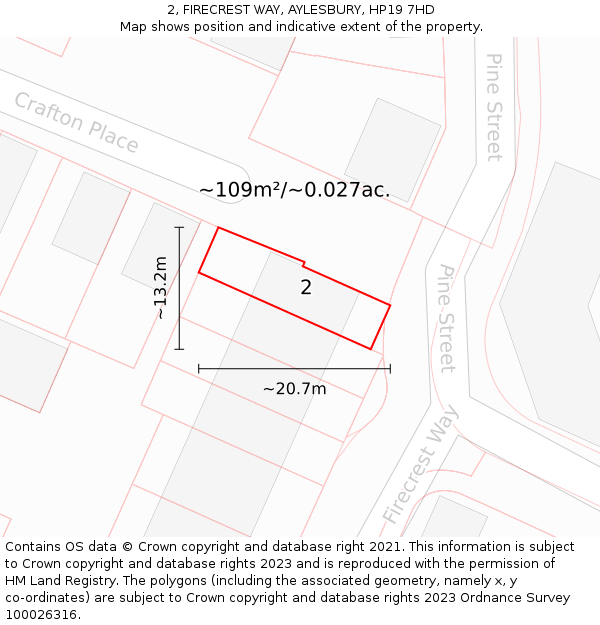 2, FIRECREST WAY, AYLESBURY, HP19 7HD: Plot and title map