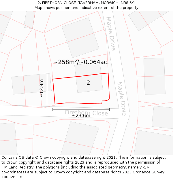 2, FIRETHORN CLOSE, TAVERHAM, NORWICH, NR8 6YL: Plot and title map
