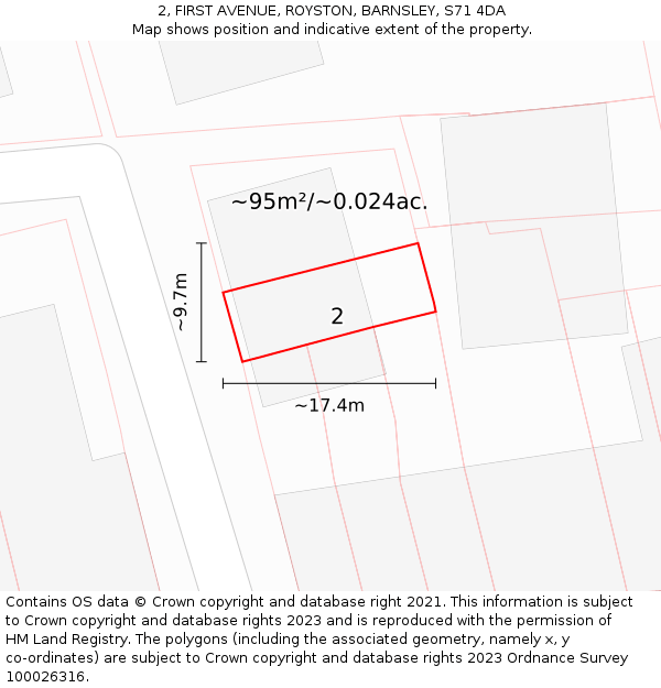 2, FIRST AVENUE, ROYSTON, BARNSLEY, S71 4DA: Plot and title map