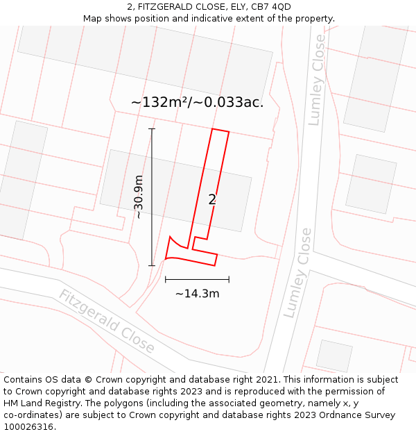 2, FITZGERALD CLOSE, ELY, CB7 4QD: Plot and title map