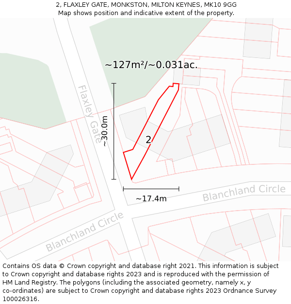 2, FLAXLEY GATE, MONKSTON, MILTON KEYNES, MK10 9GG: Plot and title map