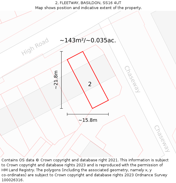 2, FLEETWAY, BASILDON, SS16 4UT: Plot and title map