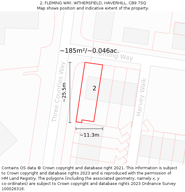 2, FLEMING WAY, WITHERSFIELD, HAVERHILL, CB9 7SQ: Plot and title map