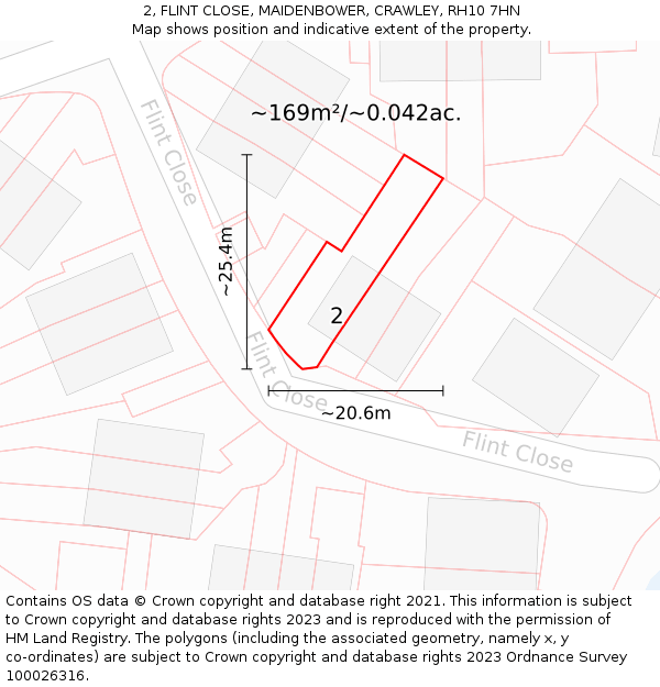 2, FLINT CLOSE, MAIDENBOWER, CRAWLEY, RH10 7HN: Plot and title map