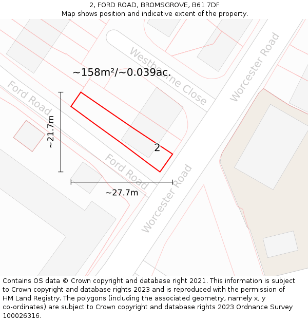 2, FORD ROAD, BROMSGROVE, B61 7DF: Plot and title map