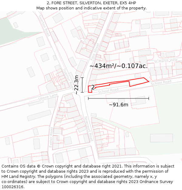 2, FORE STREET, SILVERTON, EXETER, EX5 4HP: Plot and title map
