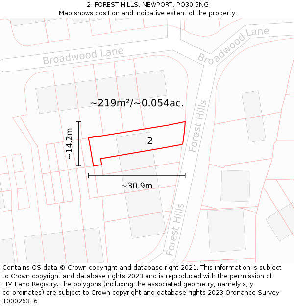 2, FOREST HILLS, NEWPORT, PO30 5NG: Plot and title map