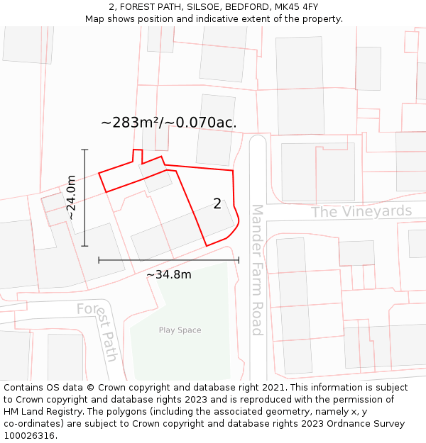 2, FOREST PATH, SILSOE, BEDFORD, MK45 4FY: Plot and title map