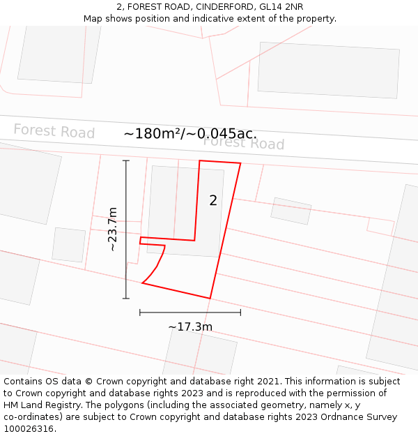2, FOREST ROAD, CINDERFORD, GL14 2NR: Plot and title map