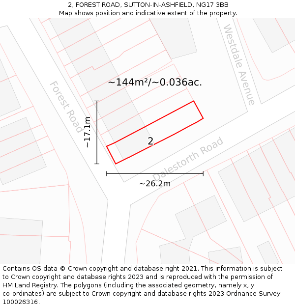2, FOREST ROAD, SUTTON-IN-ASHFIELD, NG17 3BB: Plot and title map