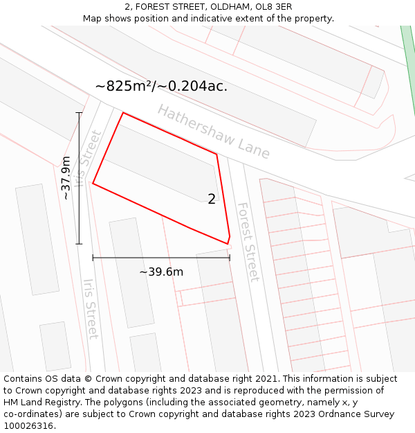 2, FOREST STREET, OLDHAM, OL8 3ER: Plot and title map