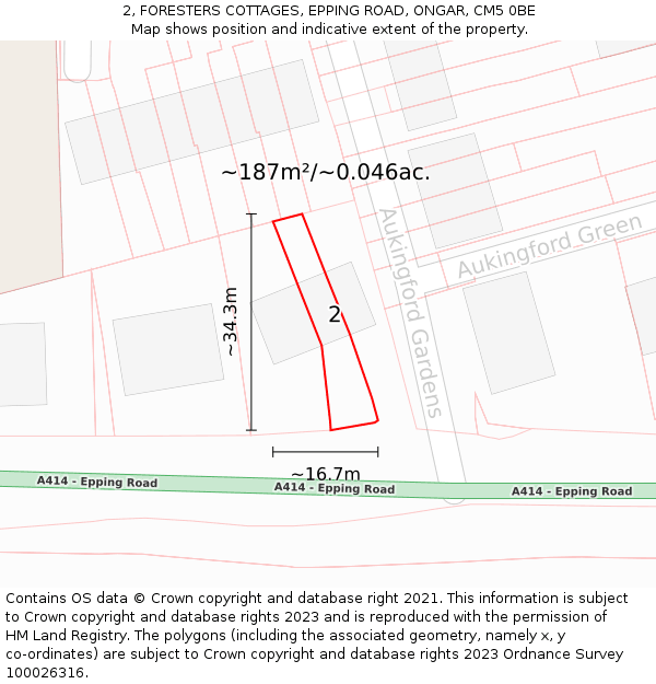2, FORESTERS COTTAGES, EPPING ROAD, ONGAR, CM5 0BE: Plot and title map