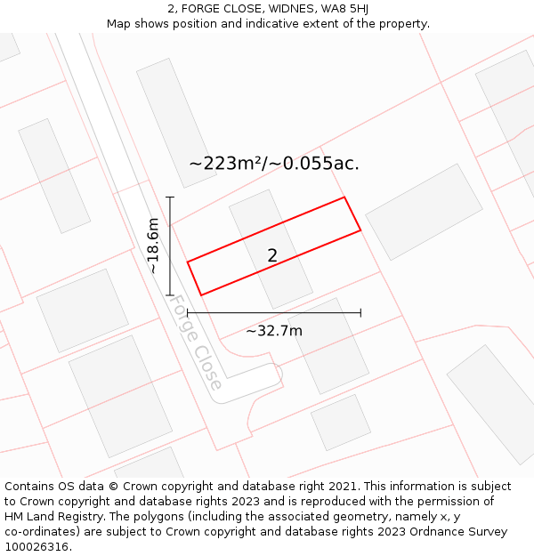 2, FORGE CLOSE, WIDNES, WA8 5HJ: Plot and title map