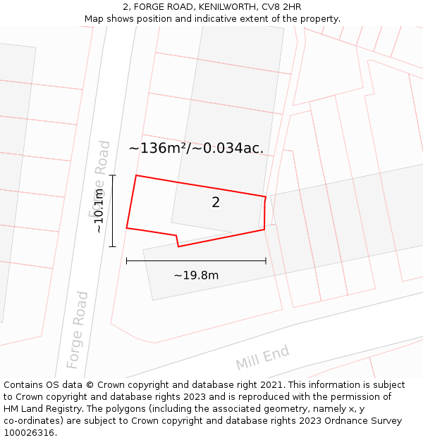 2, FORGE ROAD, KENILWORTH, CV8 2HR: Plot and title map