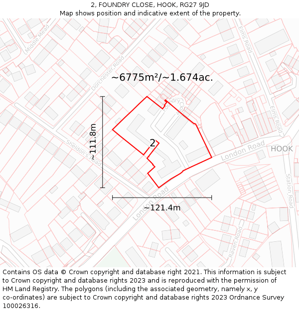 2, FOUNDRY CLOSE, HOOK, RG27 9JD: Plot and title map