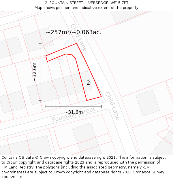2, FOUNTAIN STREET, LIVERSEDGE, WF15 7PT: Plot and title map