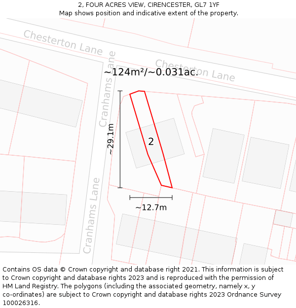 2, FOUR ACRES VIEW, CIRENCESTER, GL7 1YF: Plot and title map