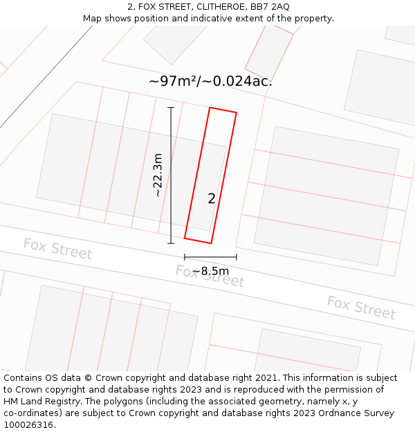 2, FOX STREET, CLITHEROE, BB7 2AQ: Plot and title map