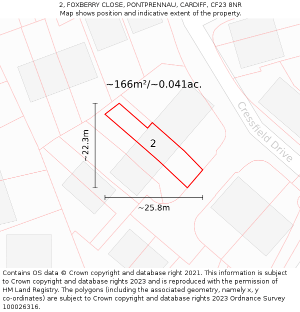 2, FOXBERRY CLOSE, PONTPRENNAU, CARDIFF, CF23 8NR: Plot and title map