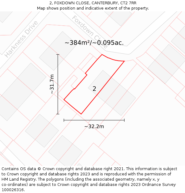 2, FOXDOWN CLOSE, CANTERBURY, CT2 7RR: Plot and title map