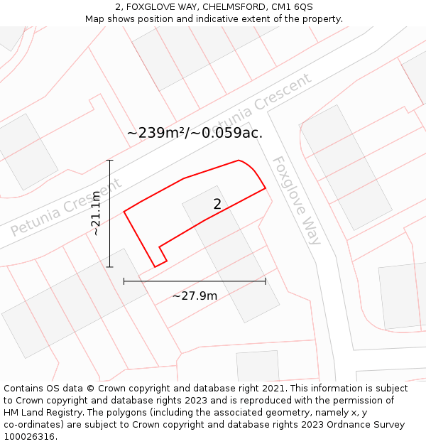 2, FOXGLOVE WAY, CHELMSFORD, CM1 6QS: Plot and title map