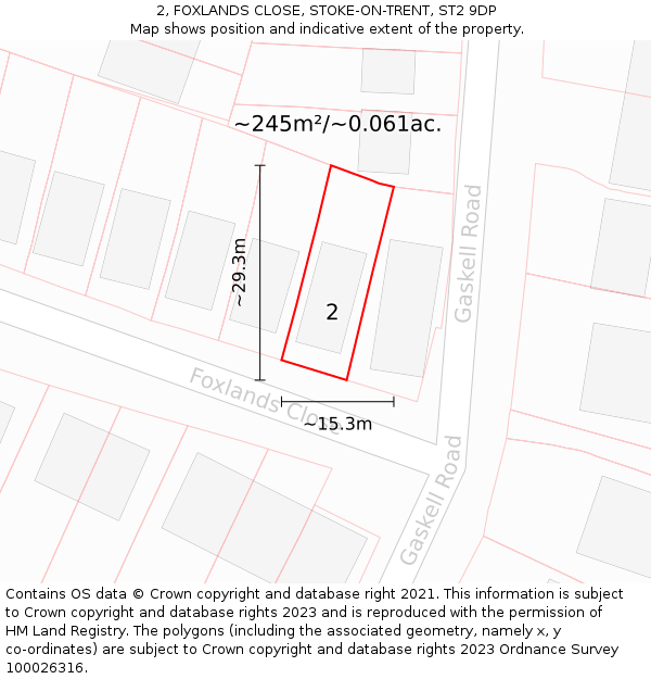 2, FOXLANDS CLOSE, STOKE-ON-TRENT, ST2 9DP: Plot and title map
