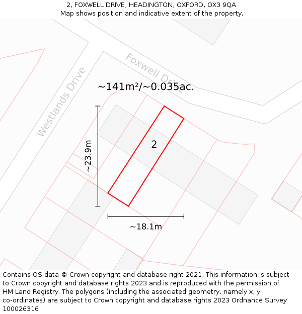 2, FOXWELL DRIVE, HEADINGTON, OXFORD, OX3 9QA: Plot and title map