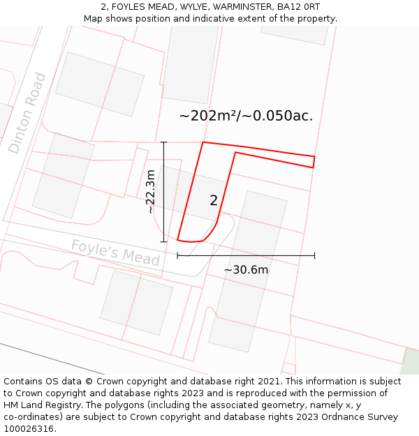 2, FOYLES MEAD, WYLYE, WARMINSTER, BA12 0RT: Plot and title map