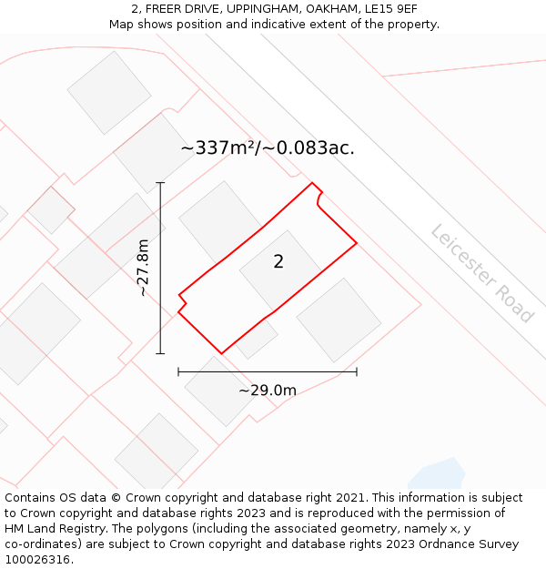 2, FREER DRIVE, UPPINGHAM, OAKHAM, LE15 9EF: Plot and title map