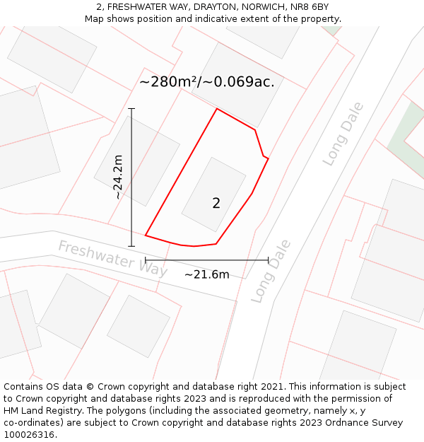 2, FRESHWATER WAY, DRAYTON, NORWICH, NR8 6BY: Plot and title map